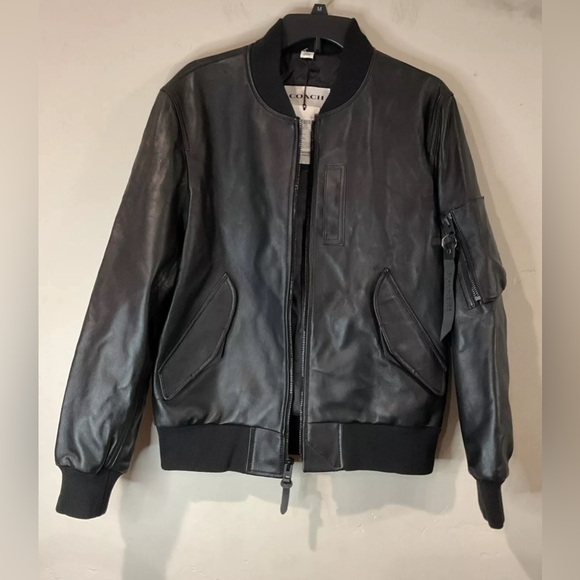 COACH Men’s MA-1 Jacket Lamb Leather Black Bomber Biker Sz S NWT - Picture 5 of 11